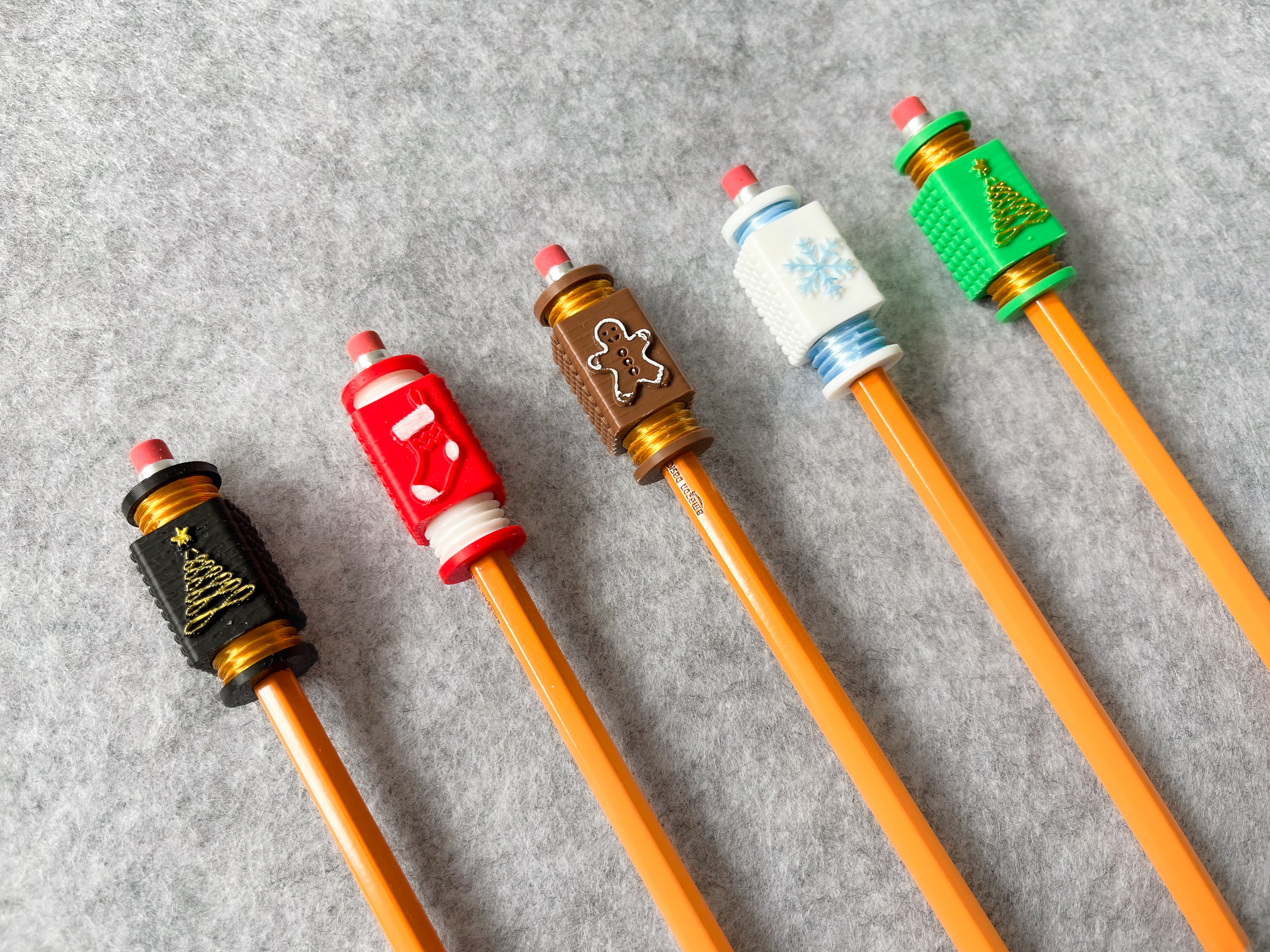 Set of Christmas themed pencil topper fidgets
